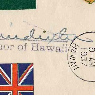 Author's Personal Collection: Closeup of  JB Poindexter signature and inscribed "Governor of Hawaii"