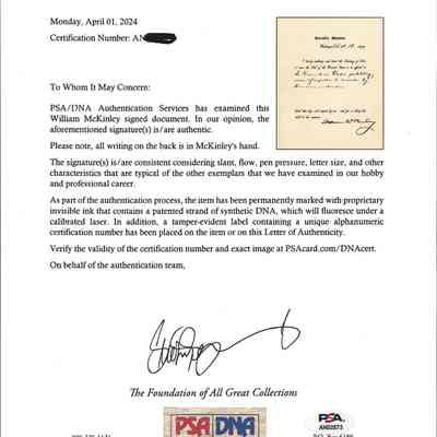 Author's Personal Collection: Letter of Authenticity by PSA Dated 4-1-2024