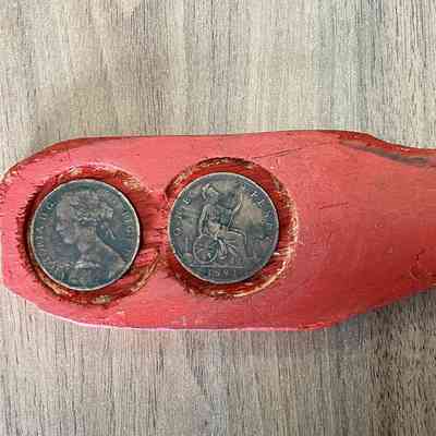 Two-Up Paddle & Two 19th Century Pennies