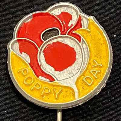 Poppy Day pin, metal, enamel red, yellow & black, reverse 2/, Parkes Bros