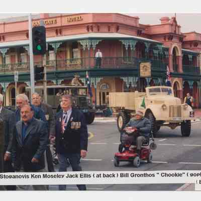 Veterans marching around corner from Main Street, into Seaview Road at Henley Beach.