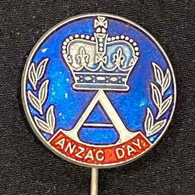 Anzac Day pin, metal, enamel blue & red, reverse 5/