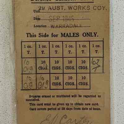 Defence Canteen Card dated Sept 1945