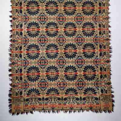 Pennsylvania coverlet; tied half doublecloth; Thomas Fehr 1838