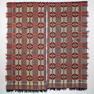 Geometric coverlet; doublecloth
