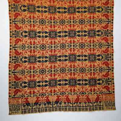 Pennsylvania coverlet; tied half doublecloth; David Wiand 1840