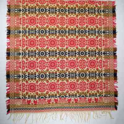 Maryland coverlet; tied half doublecloth; Peter Warner 1857