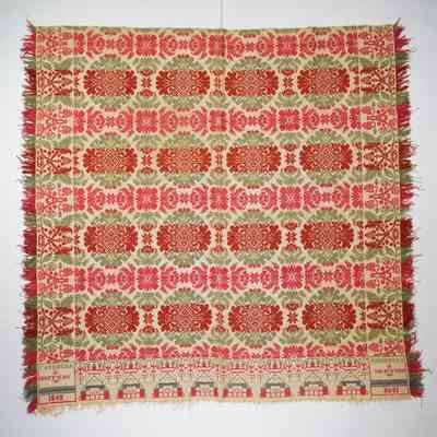 Pennsylvania coverlet; tied half doublecloth; Aaron Casebeer & A. Hoffman 1848