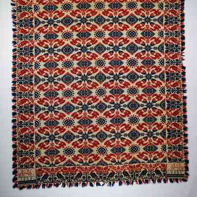 Pennsylvania coverlet; tied half doublecloth; Michael Kaufman & Nathan Schleiffer 1838