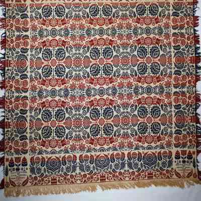 Pennsylvania coverlet; tied half doublecloth; Jacob Schnell 1848