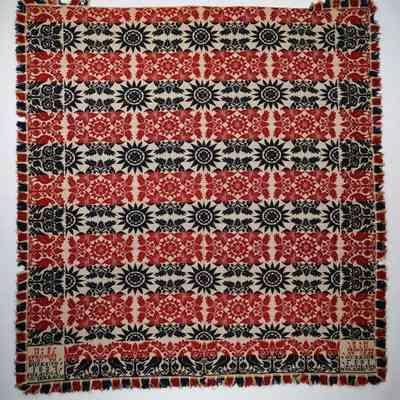 Pennsylvania coverlet; tied half doublecloth; Michael Kaufman & Nathan Schleiffer 1837