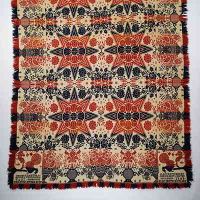Pennsylvania coverlet; tied half doublecloth; John Kirst 1848