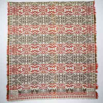 Pennsylvania coverlet; tied half doublecloth; E. Wise 1842