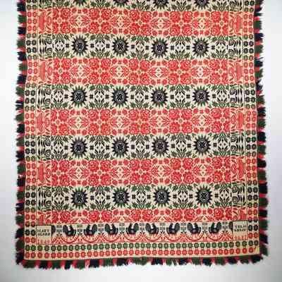 Coverlet, tied beiderwand, woven 1840 for Mary Glohs