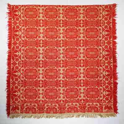 Ohio coverlet; tied half doublecloth; "LIBERTY" eagle