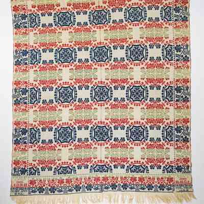 Ohio coverlet; tied half doublecloth; A. Wolf 1848
