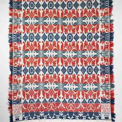 Ohio coverlet; tied half doublecloth; J. M. Walk