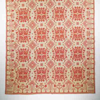 New York coverlet, doubleweave, woven in Orleans Co. for Mary Adams, 1840