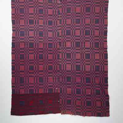 Geometric coverlet; weft-faced
