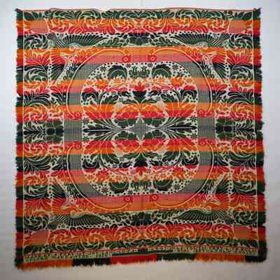 Pennsylvania coverlet; tied half doublecloth; Abraham Frey 1858