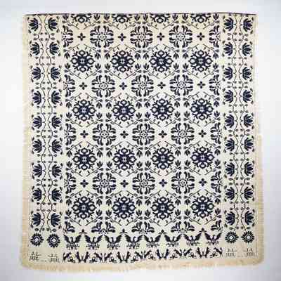 Coverlet, doubleweave, woven 1838 by/for J. L.