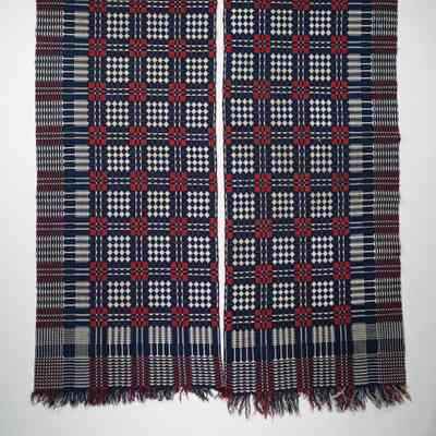 Geometric coverlet; doublecloth