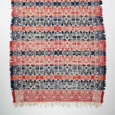 Pennsylvania coverlet; tied half doublecloth; Adam Hoerr 1850