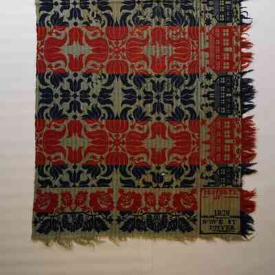 Pennsylvania coverlet; tied half doublecloth; I. Myer 1838
