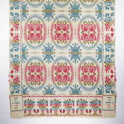 Kentucky coverlet by Dennis Cosley, 1861, tied beiderwand