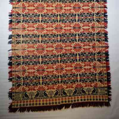 Pennsylvania coverlet; tied half doublecloth; Peter Hartung 1834
