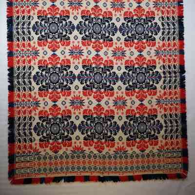 Pennsylvania coverlet; tied half doublecloth; Joseph Deavler 1847