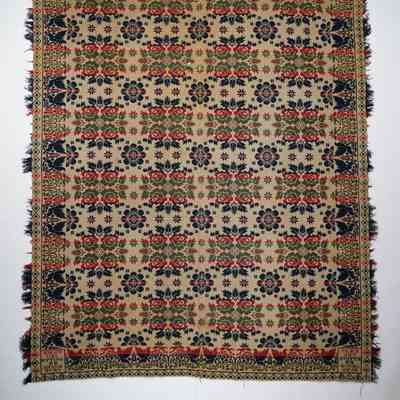 Pennsylvania coverlet; tied half doublecloth; Emanuel Ettinger 1840