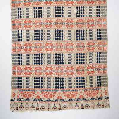 Coverlet; tied half doublecloth; 1838