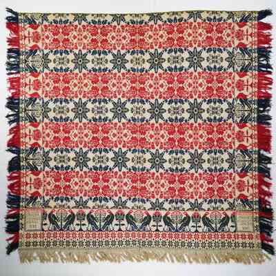 Ohio coverlet; tied half doublecloth; W. & J. M. Cright 1855