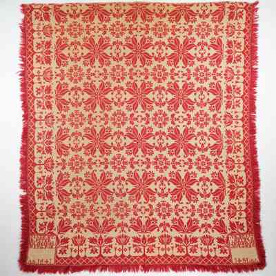 Pennsylvania coverlet by Reuben Peter, 1843, tied beiderwand
