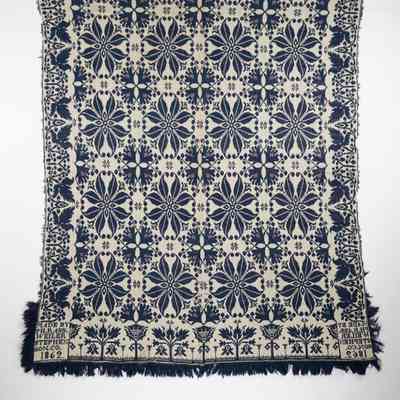 Illinois coverlet by Phillip Rassweiler, 1862, tied beiderwand