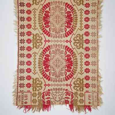 Crib coverlet; half doublecloth; 1850