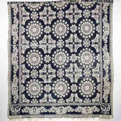 New York coverlet by Harry Tyler (attr.) for Elizabeth Wyant, beiderwand, 1849