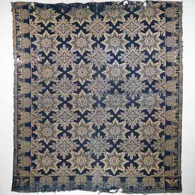 New York coverlet by D. Shamp (attr.) for Sarah Smith, 1849, doubleweave; eagle trademark