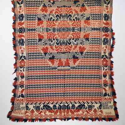 Pennsylvania coverlet; half doublecloth; Jacob Mosher Hausman 1859