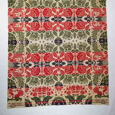 Pennsylvania coverlet; tied half doublecloth; Henry Oberly