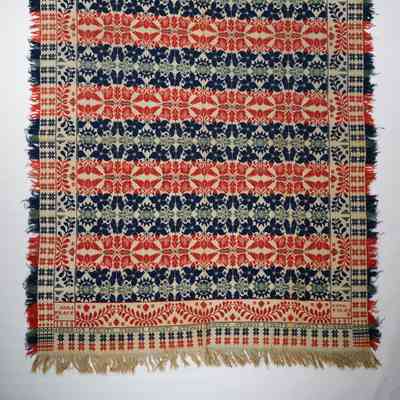 Pennsylvania coverlet; tied half doublecloth; A. Hess 1848