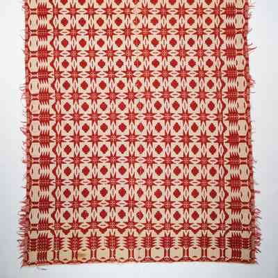 Geometric coverlet; tied half doublecloth