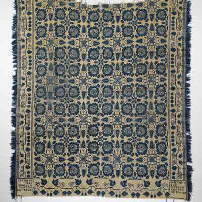 Ohio coverlet; tied half doublecloth; 1858