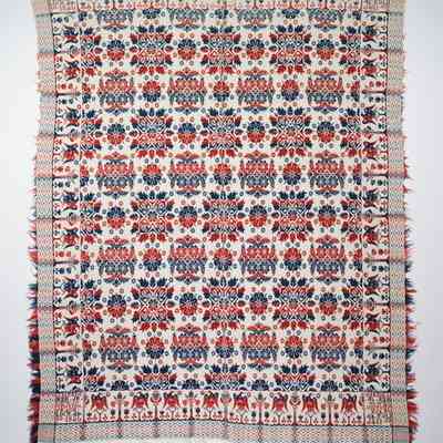 Pennsylvania coverlet; tied half doublecloth; James Biesecker Jr. 1856