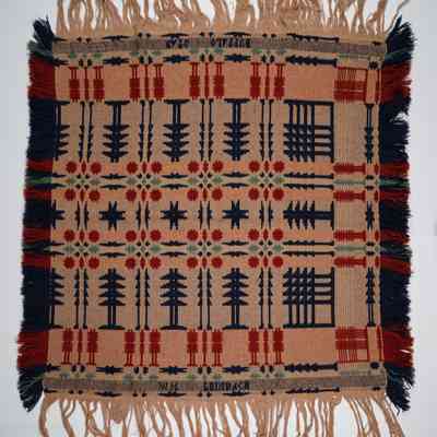 Pennsylvania geometric crib coverlet; tied half doublecloth; William Leinbach