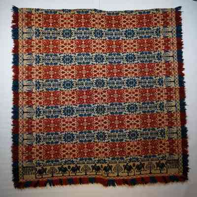 Pennsylvania coverlet; tied half doublecloth; Samuel Hippert 1834