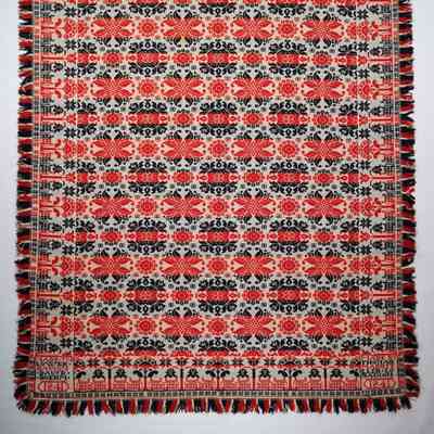 Pennsylvania coverlet; tied half doublecloth; Davyd Boehm 1841