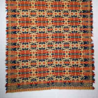 Pennsylvania coverlet; tied half doublecloth; Joseph Schnee 1834