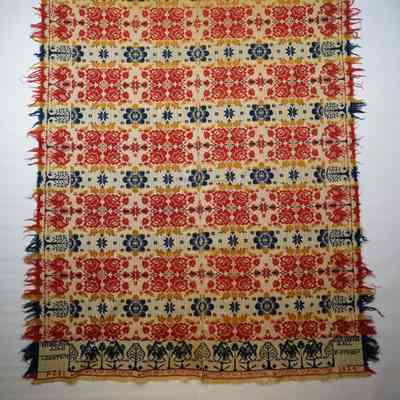 Pennsylvania coverlet; tied half doublecloth; F. Stohl 1834